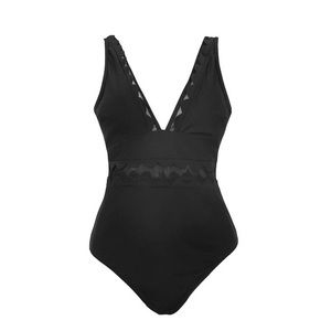 CUPSHE Swimsuit One Piece V Neck Scalloped Trim Contrast Mesh NEW